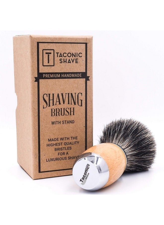 taconic shave 'S 100% Mixed Badger Luxury Shaving Brush - Deluxe Beechwood And Chrome Handle - Shaving Stand Included  - Image 2
