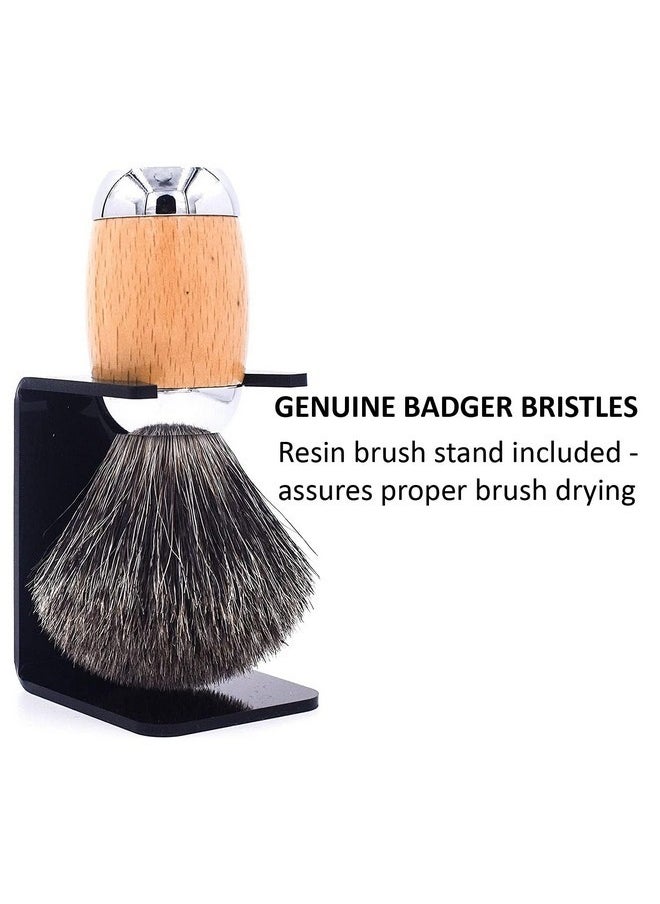 taconic shave 'S 100% Mixed Badger Luxury Shaving Brush - Deluxe Beechwood And Chrome Handle - Shaving Stand Included  - Image 5