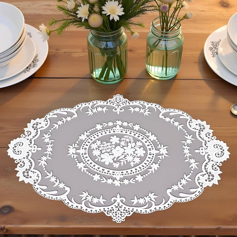 Txuolin 1Pc White Retro Lace Placemats French Crochet Doilies Table Placemats Handmade Embroidered Lace Table Mats Farmhouse Place Mats Cup,Kitchen and Linens,Place Mats (12x16 inch) - Image 3