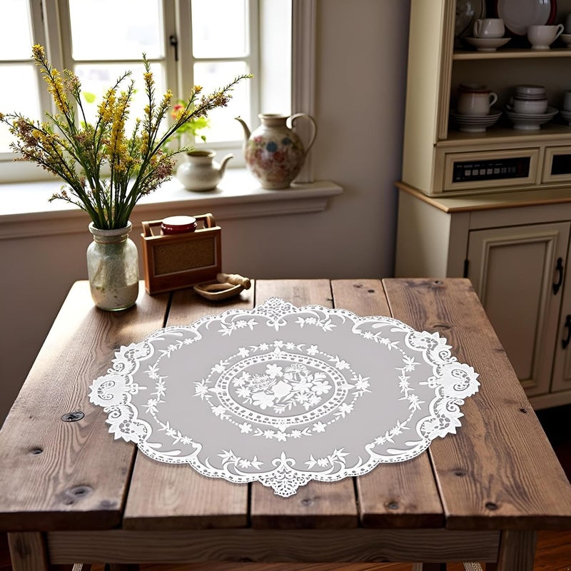 Txuolin 1Pc White Retro Lace Placemats French Crochet Doilies Table Placemats Handmade Embroidered Lace Table Mats Farmhouse Place Mats Cup,Kitchen and Linens,Place Mats (12x16 inch) - Image 1