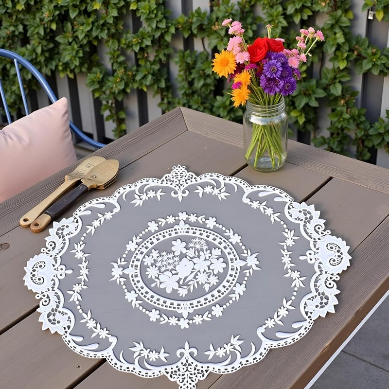 Txuolin 1Pc White Retro Lace Placemats French Crochet Doilies Table Placemats Handmade Embroidered Lace Table Mats Farmhouse Place Mats Cup,Kitchen and Linens,Place Mats (12x16 inch) - Image 2