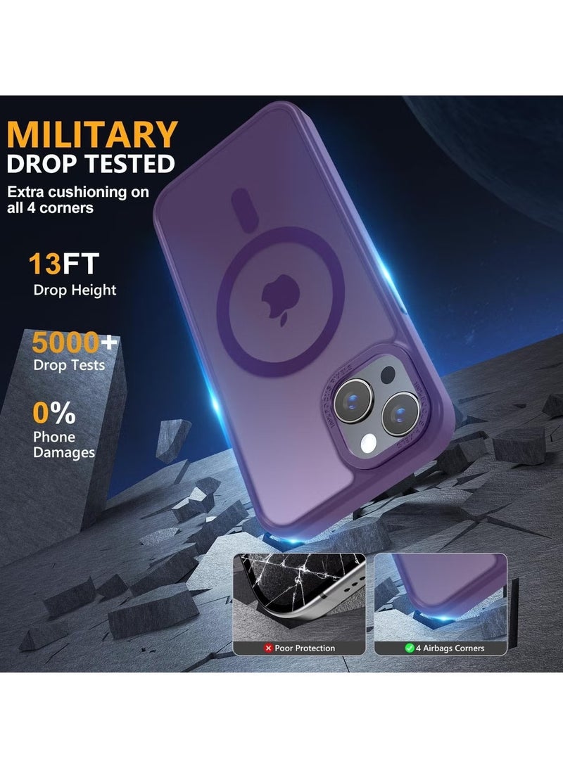 جراب مغناطيسي لهاتف iPhone 14 Plus/15 Plus مقاس 6.7 بوصة جراب هاتف شفاف غير لامع رفيع مقاوم للصدمات ومضاد للأصفر للنساء والرجال والفتيات والأولاد (أرجواني) - Image 5