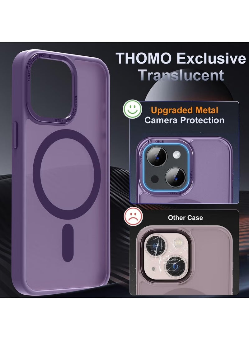 جراب مغناطيسي لهاتف iPhone 14 Plus/15 Plus مقاس 6.7 بوصة جراب هاتف شفاف غير لامع رفيع مقاوم للصدمات ومضاد للأصفر للنساء والرجال والفتيات والأولاد (أرجواني) - Image 4