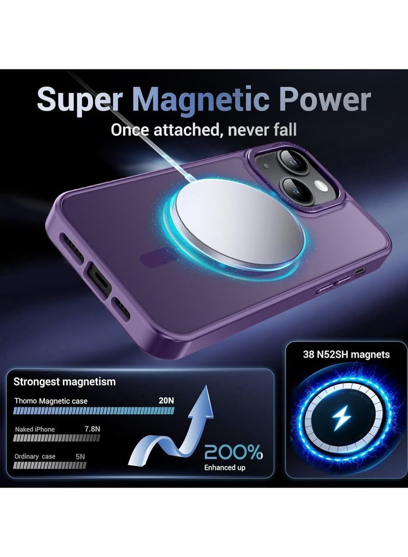 جراب مغناطيسي لهاتف iPhone 14 Plus/15 Plus مقاس 6.7 بوصة جراب هاتف شفاف غير لامع رفيع مقاوم للصدمات ومضاد للأصفر للنساء والرجال والفتيات والأولاد (أرجواني) - Image 3