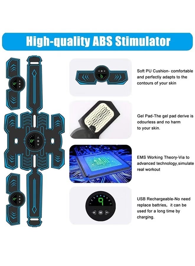 EETU Abs Stimulator Muscle Tone,Fitness Waist Training Belt,Ab Machine USB Rechargeable Gear For Abdomen Arm Leg,Strength Equipment Men Woman,Home Office Exercise Equipment,Blue - Image 2