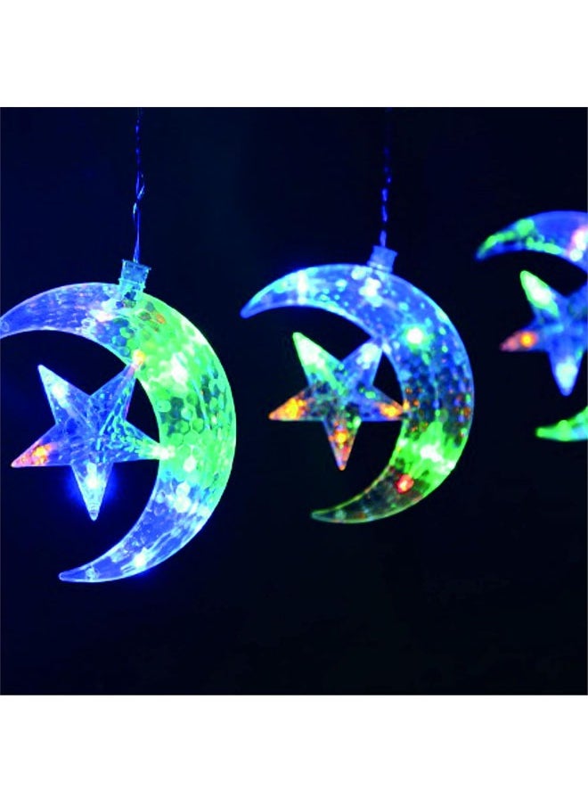 KLNAMAEAAN LED 5 pointed Star and Crescent Curtain String Waterproof Fairy Lights with Remote, Battery + USB Dual Power  - Image 2