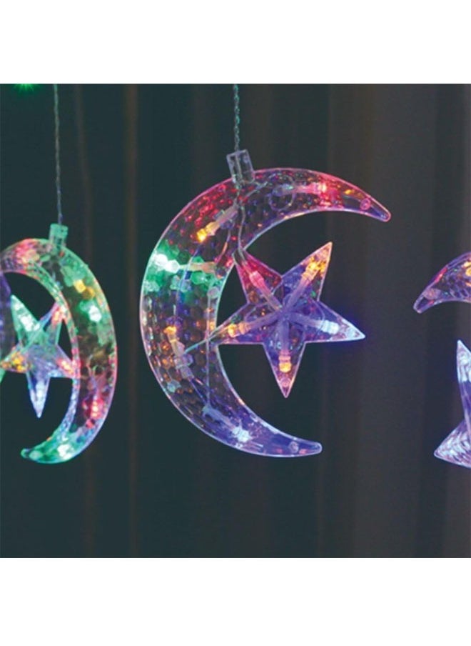 KLNAMAEAAN LED 5 pointed Star and Crescent Curtain String Waterproof Fairy Lights with Remote, Battery + USB Dual Power  - Image 3