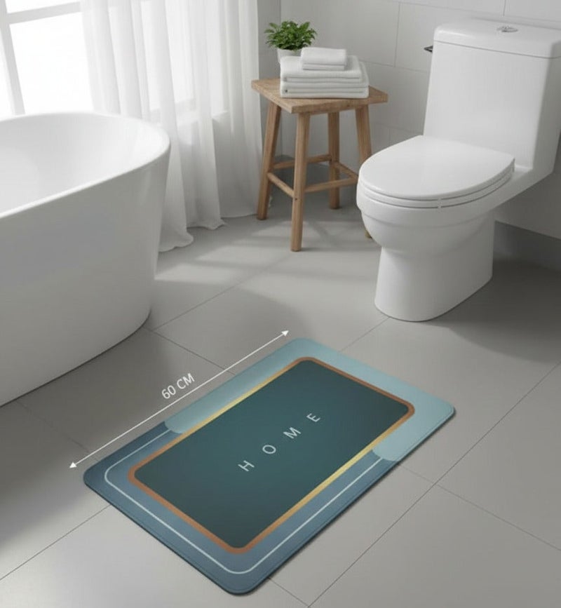 دواسة حمام ومطبخ فائقة الامتصاص ومضادة للانزلاق، مشاية مطاطية سريعة الجفاف 40*60 سم، تصميم مودرن لون أزرق بترولي في ذهبي، مناسبة لمدخل الباب - Image 2