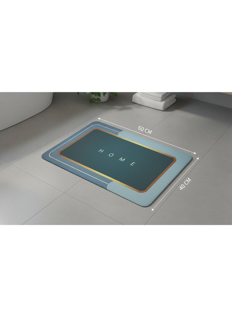 دواسة حمام ومطبخ فائقة الامتصاص ومضادة للانزلاق، مشاية مطاطية سريعة الجفاف 40*60 سم، تصميم مودرن لون أزرق بترولي في ذهبي، مناسبة لمدخل الباب - Image 5