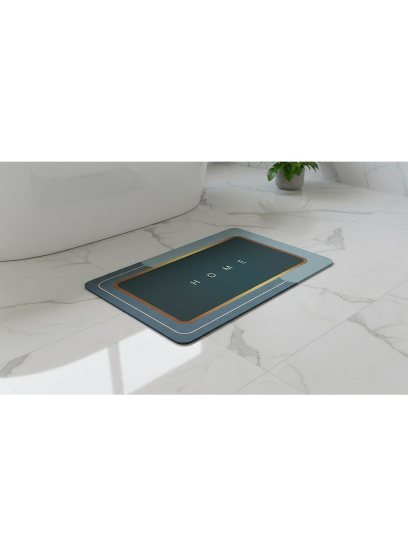 دواسة حمام ومطبخ فائقة الامتصاص ومضادة للانزلاق، مشاية مطاطية سريعة الجفاف 40*60 سم، تصميم مودرن لون أزرق بترولي في ذهبي، مناسبة لمدخل الباب - Image 3