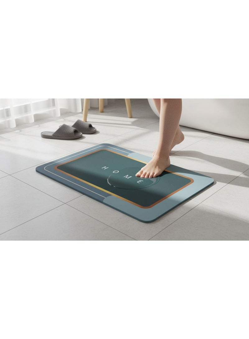 دواسة حمام ومطبخ فائقة الامتصاص ومضادة للانزلاق، مشاية مطاطية سريعة الجفاف 40*60 سم، تصميم مودرن لون أزرق بترولي في ذهبي، مناسبة لمدخل الباب - Image 2