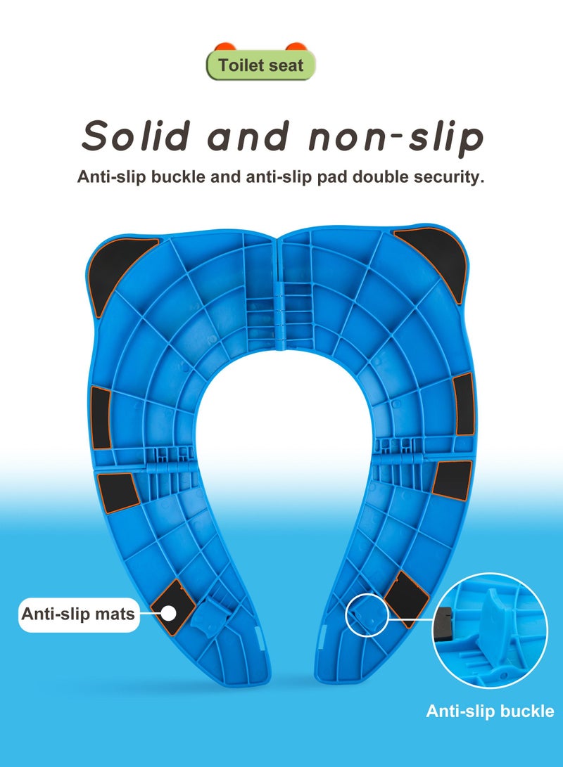 Portable Travel Potty Seat for Toddlers, Large Folding Travel Potty Seat For Kids Fits All Shape Toilet, Foldable Toilet Seat for Boys & Girls With 6 Non-Slip Silicone Pad, Free Carry Bag, Blue - view 4