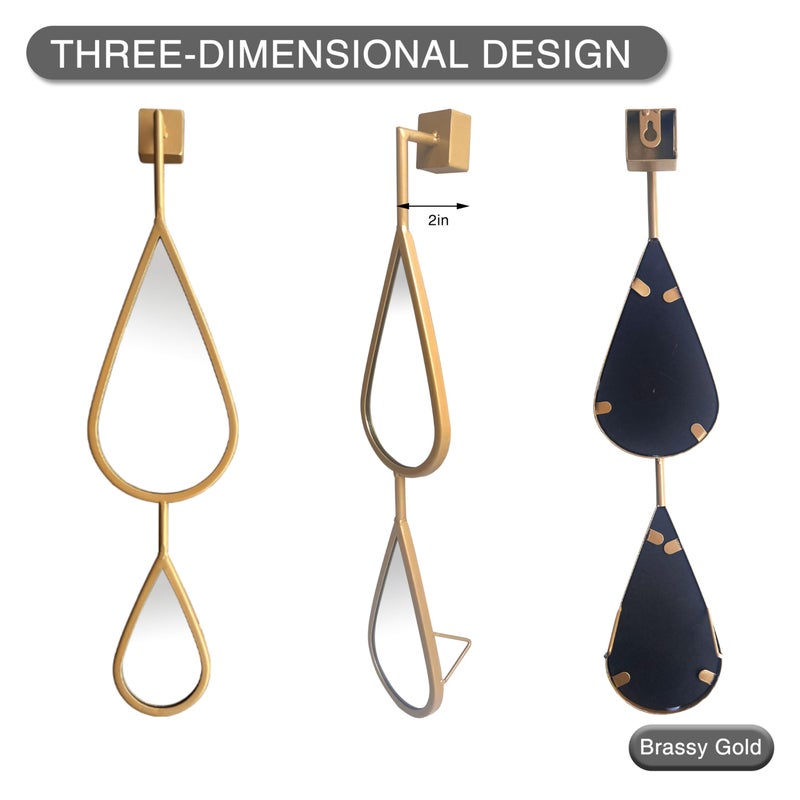 BAODANFU Wall Mirror Decorative Mirrors Mounted Decor Tear Drop Shape Gold for Bedroom Living Room Entryway Bathroom Vanity Brassy Gold Metal Frame, 5-Pack Mirrors Set - Image 4