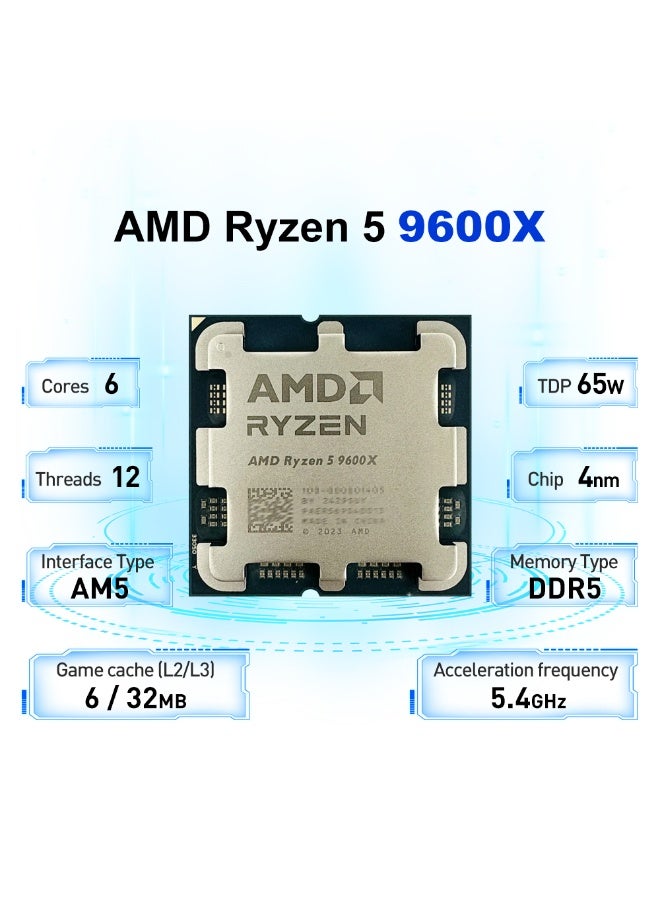 AMD Ryzen 5 9600X 5.4GHz 6-Core 12-Thread R5 9600X Socket AM5 4NM L3=32M Processor 65W DDR5 No Fan - Image 3