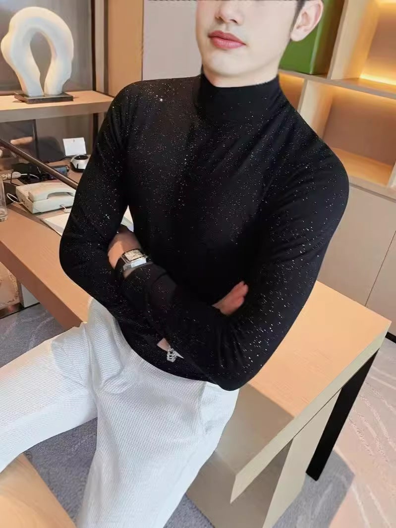 Half-High Collar Long-Sleeved T-Shirt Men'S New Fashion Brand High-End Men'S Casual Interior Slim-Fit Base Shirt - Image 5