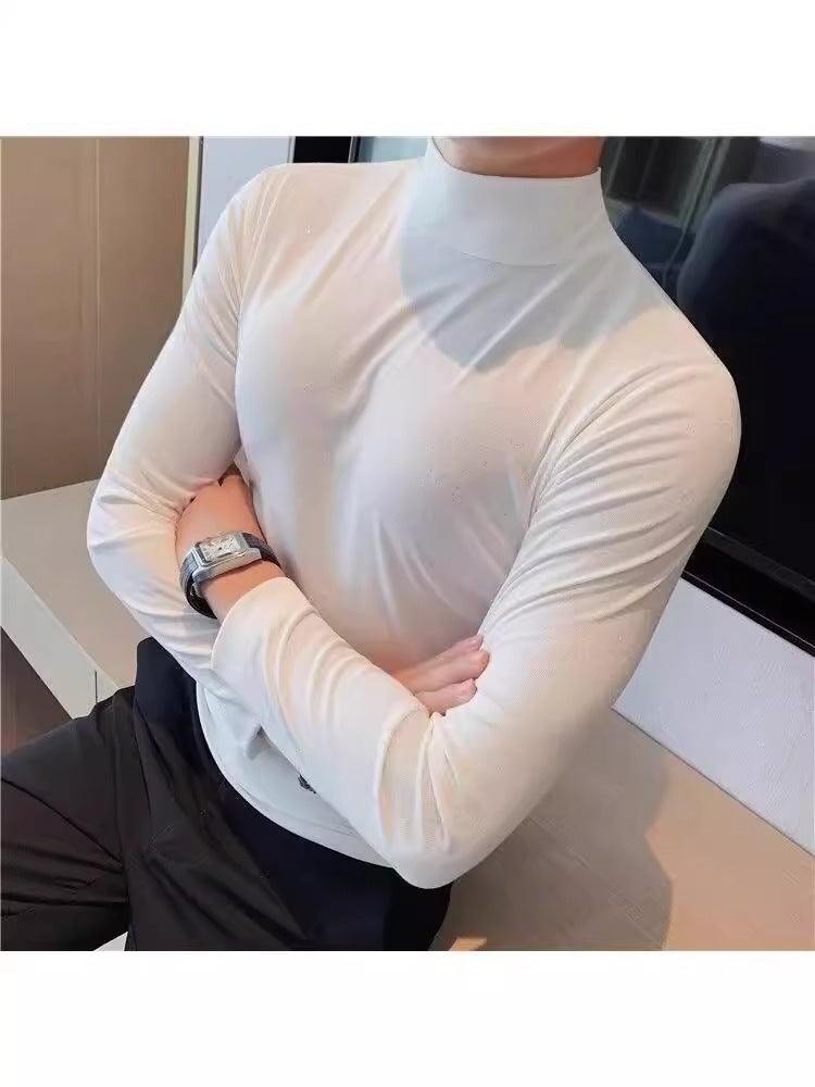 Half-High Collar Long-Sleeved T-Shirt Men'S New Fashion Brand High-End Men'S Casual Interior Slim-Fit Base Shirt - Image 4