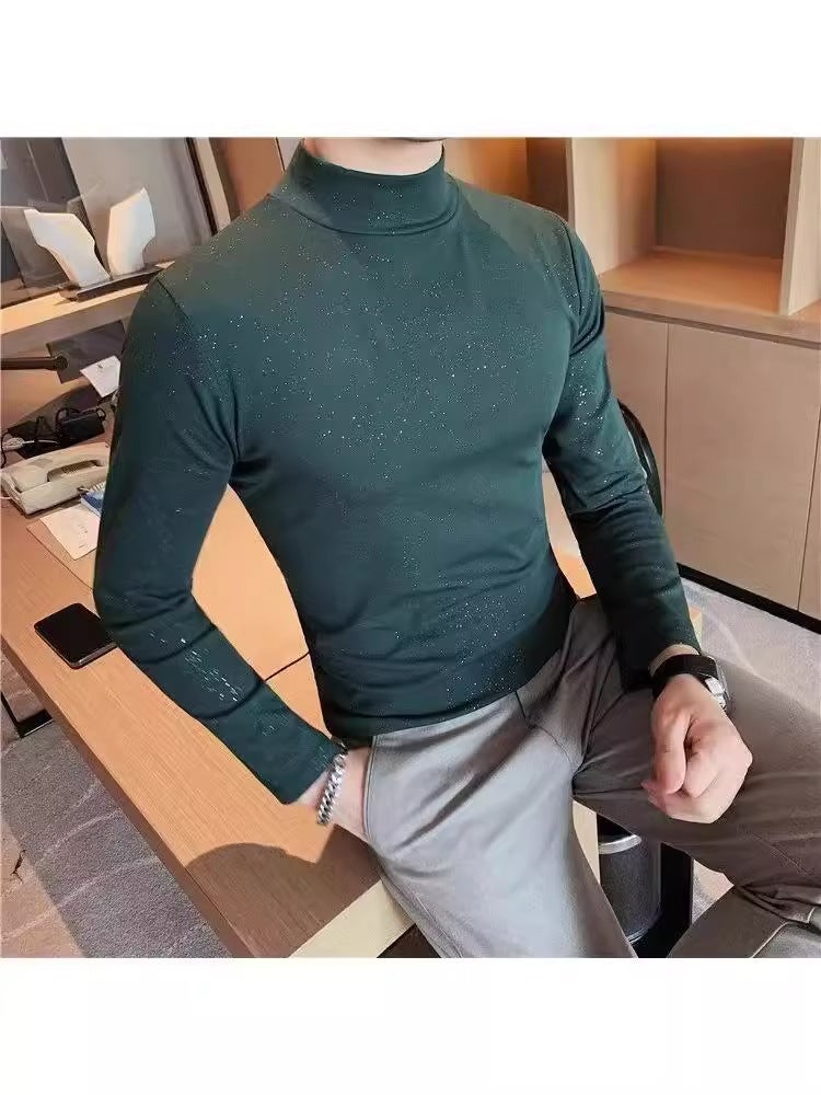 Half-High Collar Long-Sleeved T-Shirt Men'S New Fashion Brand High-End Men'S Casual Interior Slim-Fit Base Shirt - Image 3