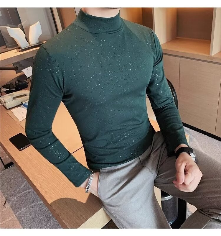 Half-High Collar Long-Sleeved T-Shirt Men'S New Fashion Brand High-End Men'S Casual Interior Slim-Fit Base Shirt - Image 1