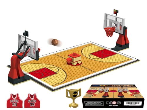 Nicolababe Building Blocks Toy Basketball Court Baseplates and Sets of 2 Basketball Hoop Basketball Goal Building Bricks for Basketball Game Compatible with Major Brands Basketball PlaysetRed - Image 1