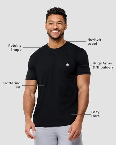 INTO THE AM Men's Logo Basic Tees - Fitted Essential Crewneck Blank T-Shirts Casual Gym Classic Short Sleeve True Fit Fashion Undershirts Tshirts for Guys (Black, Medium) - Image 2