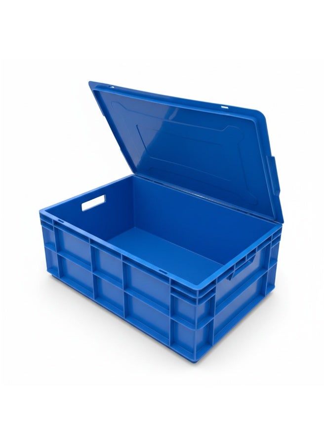 صناعات بلاستيكا ذ.م.م. Plastic Heavy Duty Storage Crate with/without attached lid 600x400x220mm Stackable Food Grade Crate - Blue - Image 4