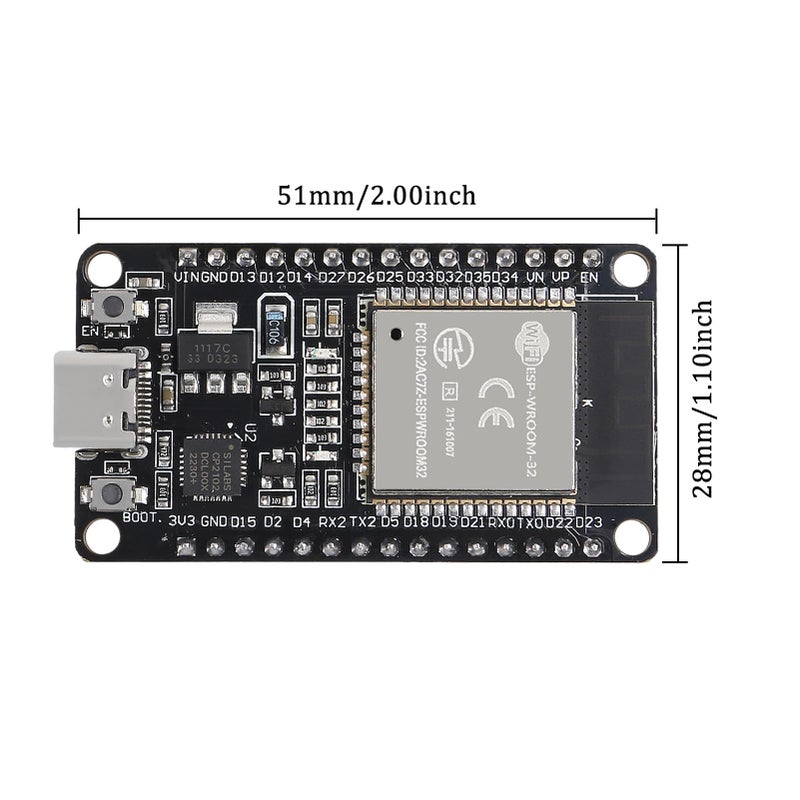 AITRIP 3PCS Type c 30pins CP2102 ESP-WROOM-32 ESP32 ESP-32S Development Board 2.4GHz Dual-Mode WiFi + Bluetooth Dual Cores Microcontroller Processor Integrated with Antenna RF AMP Filter AP STA - Image 3