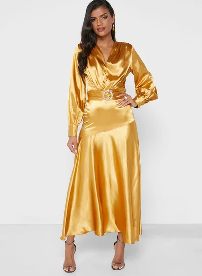 Khizana Puff Sleeve Satin Dress