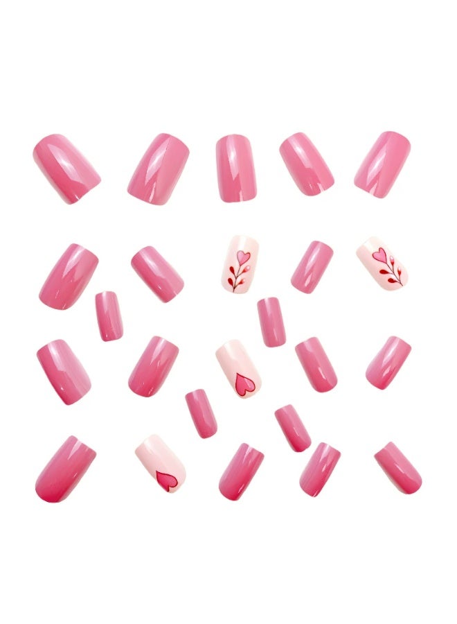 Goolsky Premium 24-Piece Medium-Long Square Press-on Nails with Valentine Heart & Rose Patterns for Romantic Elegance - Image 2