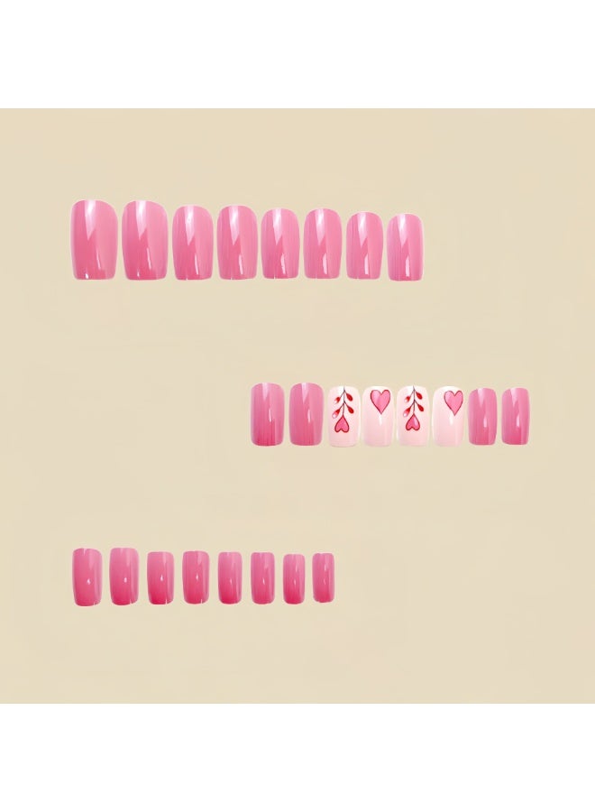 Goolsky Premium 24-Piece Medium-Long Square Press-on Nails with Valentine Heart & Rose Patterns for Romantic Elegance - Image 4