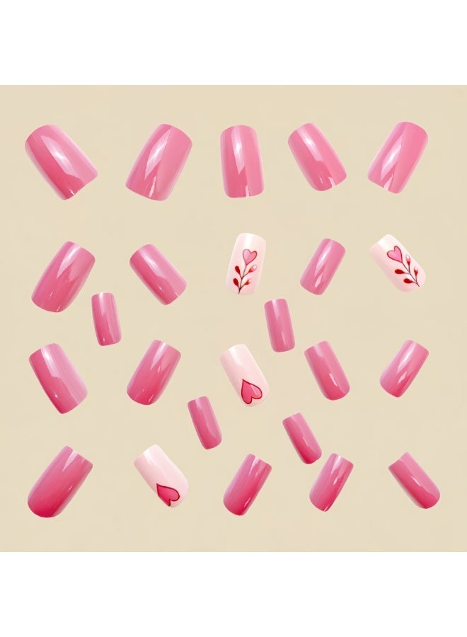 Goolsky Premium 24-Piece Medium-Long Square Press-on Nails with Valentine Heart & Rose Patterns for Romantic Elegance - Image 5