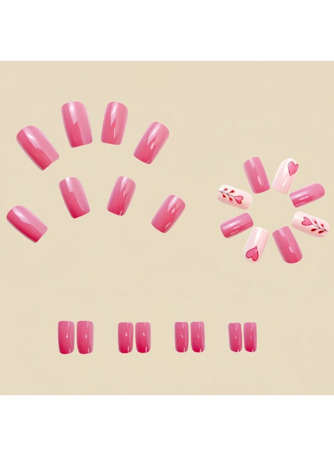 Goolsky Premium 24-Piece Medium-Long Square Press-on Nails with Valentine Heart & Rose Patterns for Romantic Elegance - Image 3