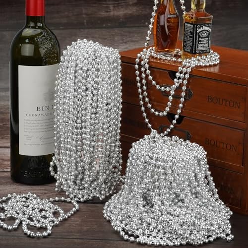 ZYFLSQ 100 Pcs 33" 7mm Metallic Silver Beads Necklaces, Bulk Mardi Gras Beaded Necklaces, Party Beads Costume Necklaces (Silver) - Image 4