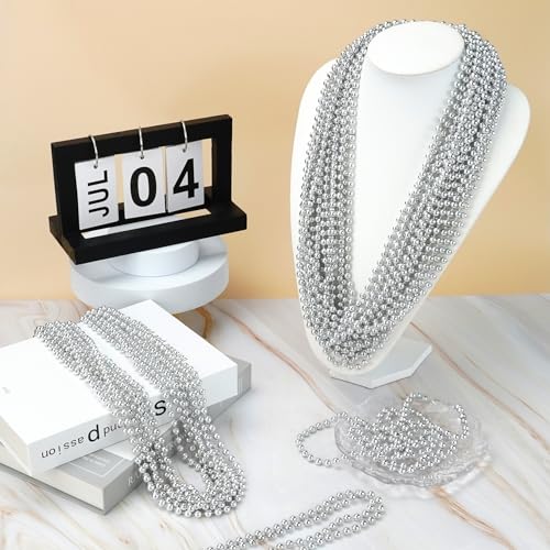 ZYFLSQ 100 Pcs 33" 7mm Metallic Silver Beads Necklaces, Bulk Mardi Gras Beaded Necklaces, Party Beads Costume Necklaces (Silver) - Image 5
