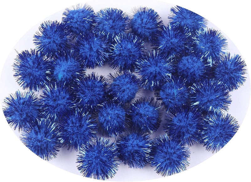 YYCRAFT 200pcs Glitter Tinsel Pom Poms Sparkle Balls for DIY Craft/Party Decoration/Cat Toys(20mm,Royal) - Image 1