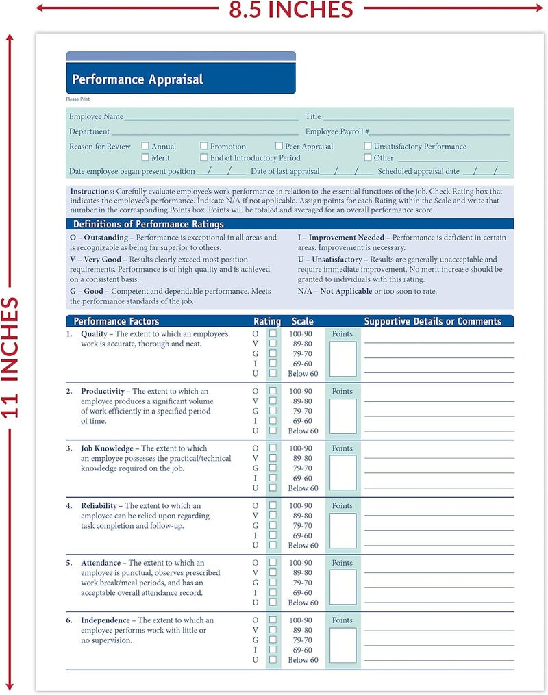 ComplyRight Performance Appraisal Form | 8-1/2” x 11” | HR & Employee Management | 50 Pack - Image 1