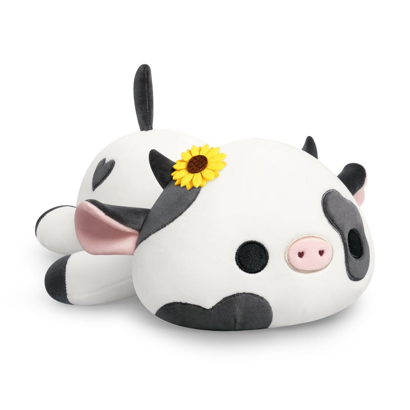 Onsoyours Cute Cow Plushie with Sunflower Headwear Soft Stuffed Milk Love Cow Squishy Plush Animal Toy Flower Cow Pillow Gift for Kids Sunflower Cow 12 - Image 2