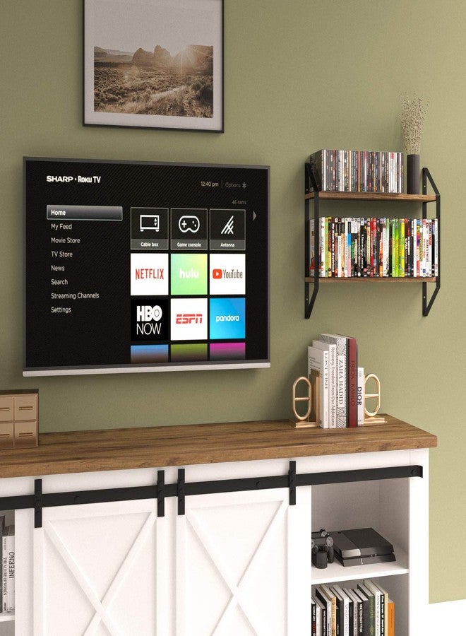 والنيتشر رف كتب عائم من طبقتين من Wallniture Ponza، رفوف حائطية بطول 24 بوصة لتخزين غرفة النوم، خشب محروق طبيعي - Image 4