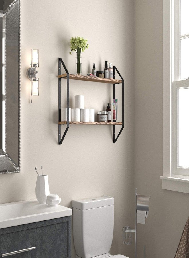 والنيتشر رف كتب عائم من طبقتين من Wallniture Ponza، رفوف حائطية بطول 24 بوصة لتخزين غرفة النوم، خشب محروق طبيعي - Image 3