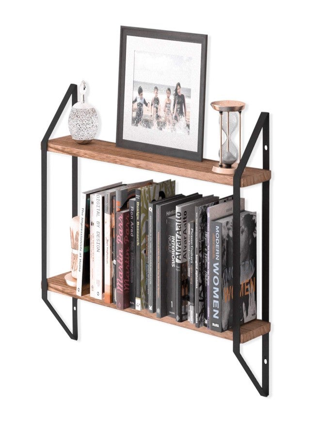 والنيتشر رف كتب عائم من طبقتين من Wallniture Ponza، رفوف حائطية بطول 24 بوصة لتخزين غرفة النوم، خشب محروق طبيعي - Image 1