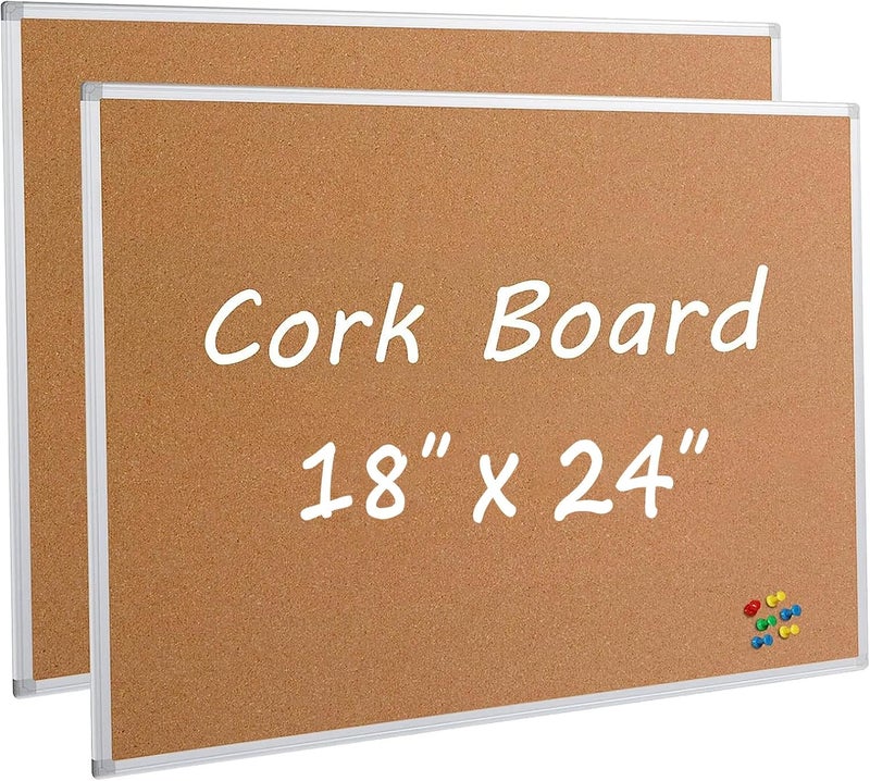 Board2by لوحة إعلانات من الفلين 2-pack 24 × 18، إطار ألمنيوم فضي، لوحة مكتب للحائط من الفلين، لوحة إعلانات كبيرة مثبتة على الحائط للمنزل والمكتب والمدرسة - Image 1
