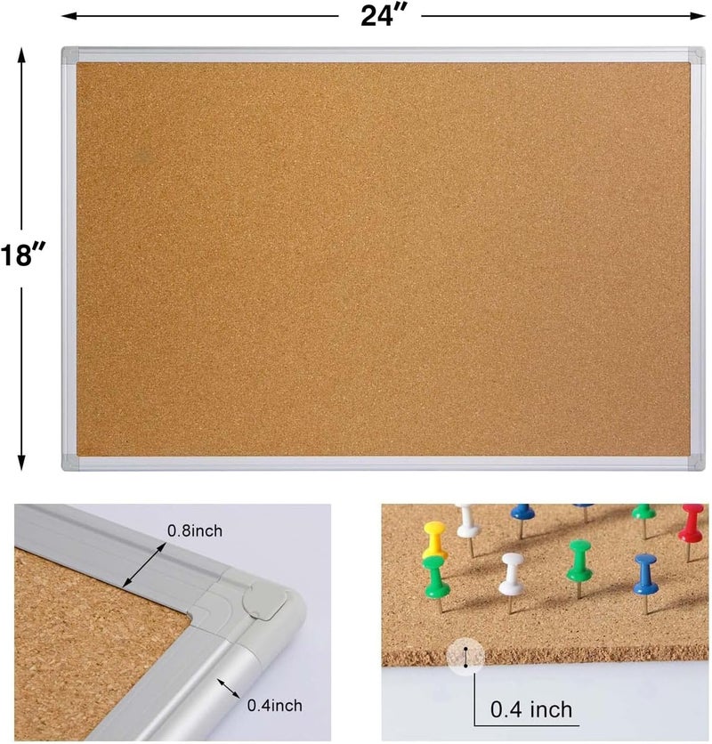 Board2by لوحة إعلانات من الفلين 2-pack 24 × 18، إطار ألمنيوم فضي، لوحة مكتب للحائط من الفلين، لوحة إعلانات كبيرة مثبتة على الحائط للمنزل والمكتب والمدرسة - Image 3