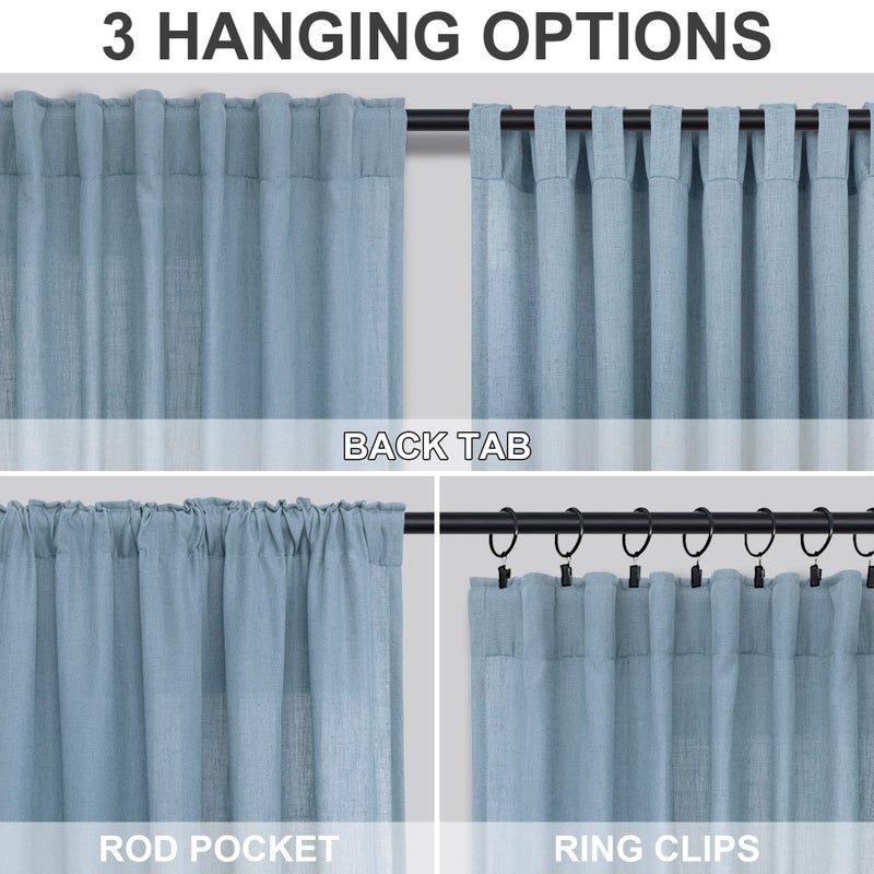 DANCURTON Gray Blue Curtains 84 Inch Length for Bedroom 2 Panel Set Back Tab Pocket Light Filtering Sheer Country Grey Blue Linen Curtain for Living Room Rustic Farmhouse Decor Stone Dusty Blue Denim 52x84 Long - Image 4