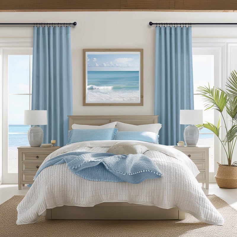DANCURTON Gray Blue Curtains 84 Inch Length for Bedroom 2 Panel Set Back Tab Pocket Light Filtering Sheer Country Grey Blue Linen Curtain for Living Room Rustic Farmhouse Decor Stone Dusty Blue Denim 52x84 Long - Image 2