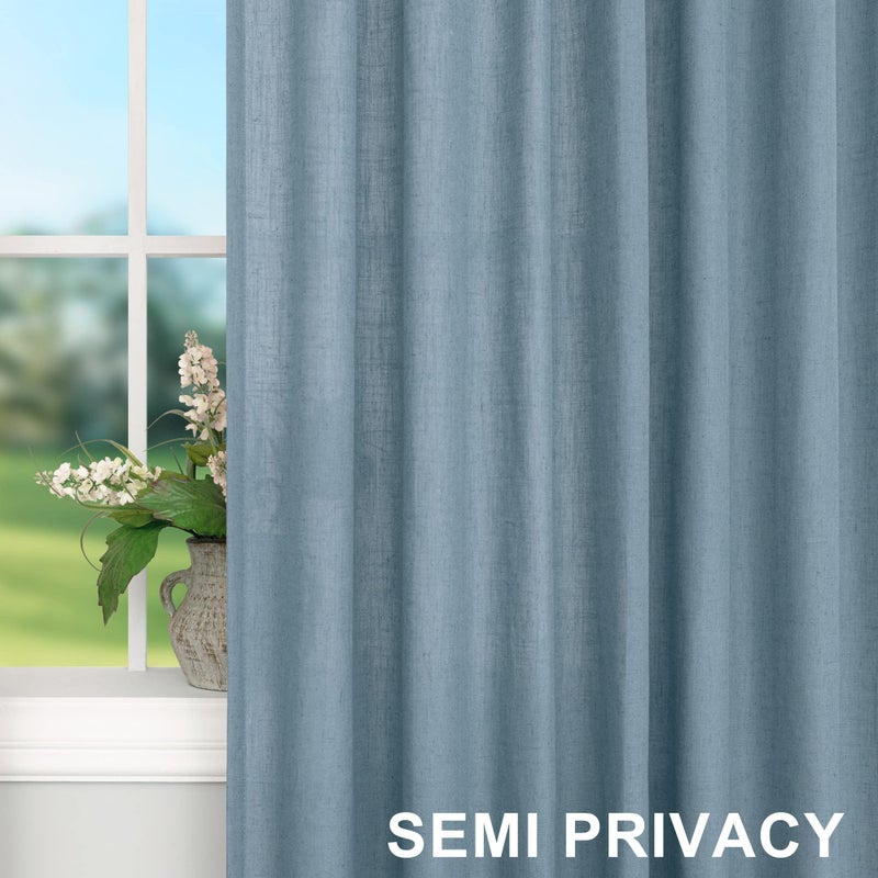 DANCURTON Gray Blue Curtains 84 Inch Length for Bedroom 2 Panel Set Back Tab Pocket Light Filtering Sheer Country Grey Blue Linen Curtain for Living Room Rustic Farmhouse Decor Stone Dusty Blue Denim 52x84 Long - Image 5