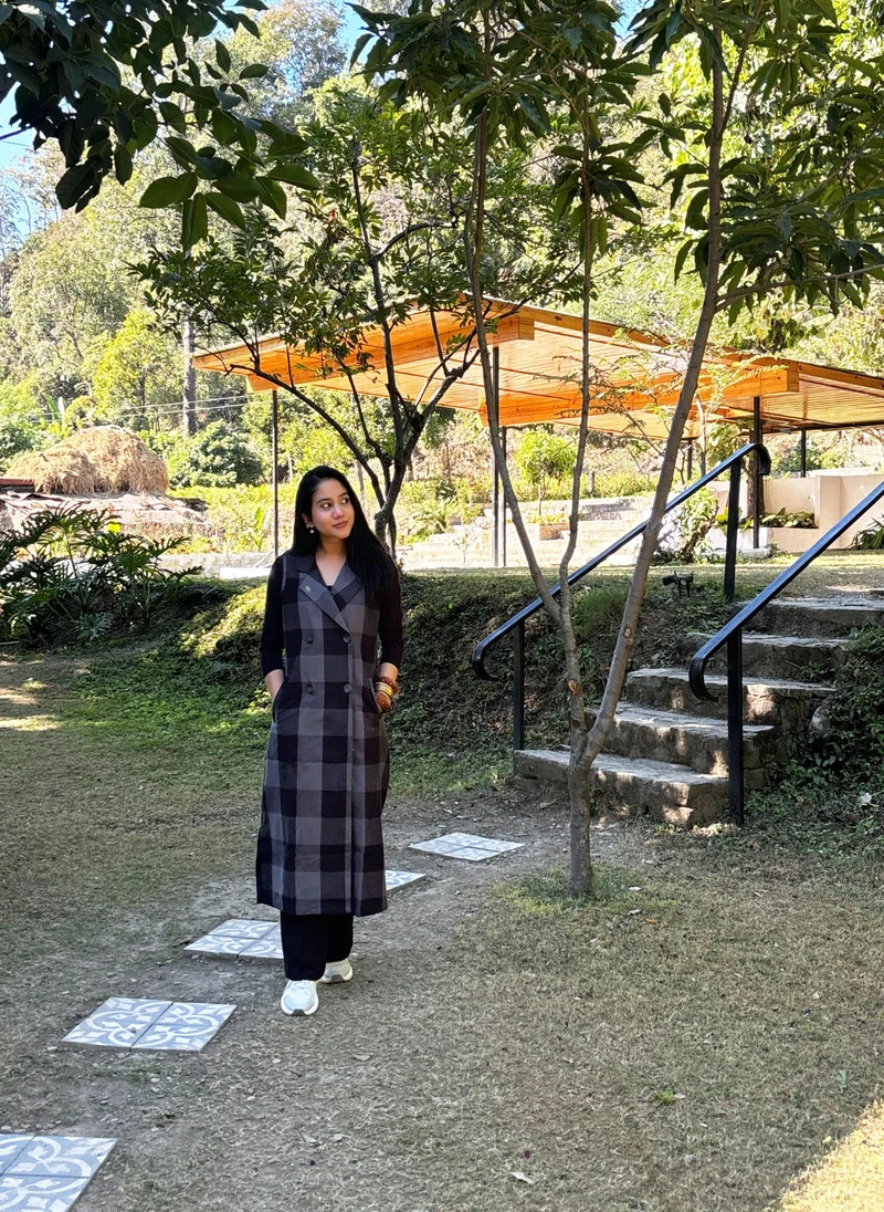 trueBrowns trueBrowns Black Grey Check Winter Blazer Dress