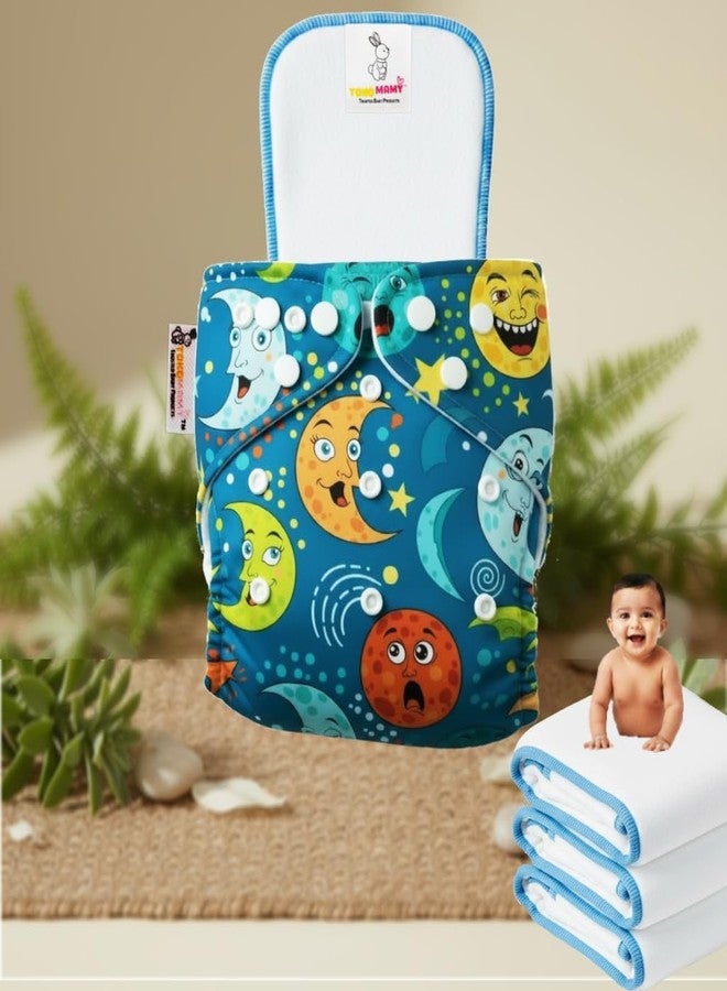 TOKOMAMY Reusable Cloth Diaper for Newborn Babies 0-3 Years (5-18kg) | Leakproof Washable Adjustable Pocket Cover Liner with 5-Layer Insert Pad | Rash-Free, (Pack of 1 Diaper + 1 Insert Pad) Free Size - Image 1