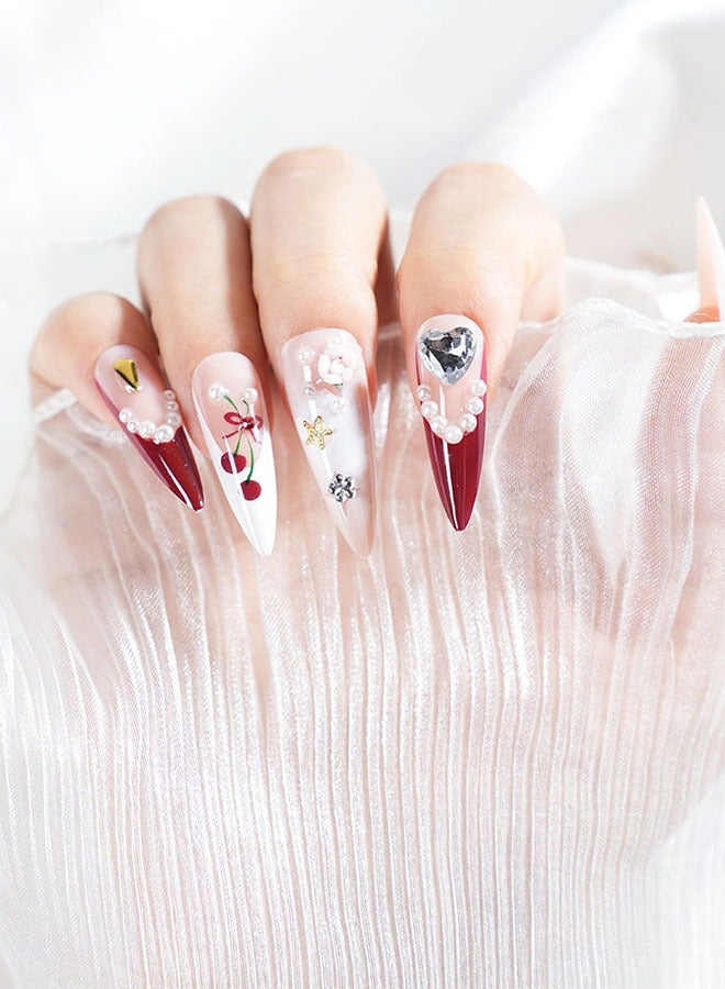 24 Pieces Press-On Nail Art Patches, With Nail Tool Kit, Burgundy Gradient Heavy Wear Nails, Pointed Long Nail Patches, Temperament Models Daily Versatility, Convenient Patches, Health And Safety - Image 4