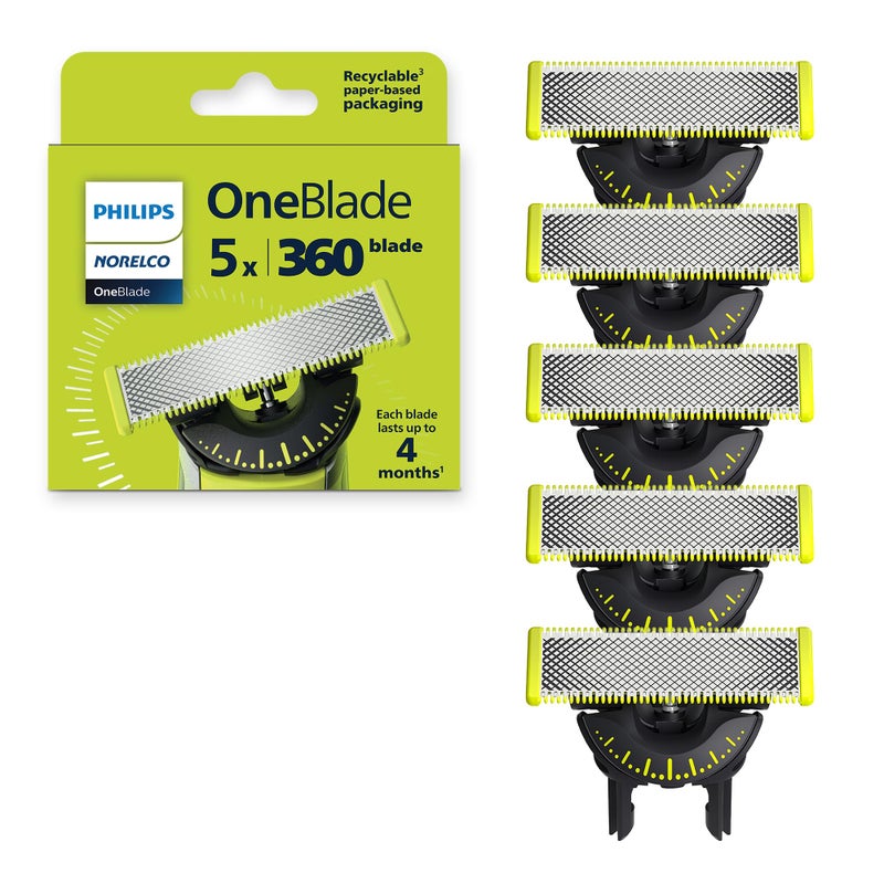 Norelco Philips Norelco OneBlade 360 Blades, Genuine Replacement Blades for OneBlade Electric Shaver and Trimmer, Durable Stainless Steel, 5 Pack, QP450/80 - Image 1