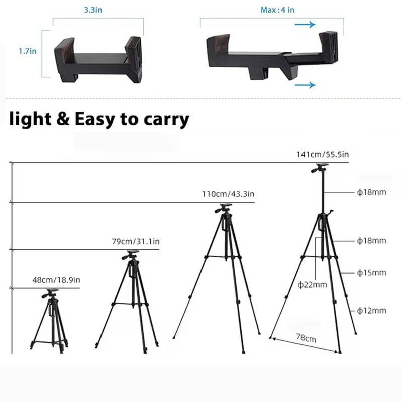 Conbre F-3366 Professional 55.5Inch (141CM) Tripod for DSLR, Camera | Height: 4.6 Feet | Max Load: 4kg | Portable Lightweight ABS+Metal Tripod | 360° Ball Head | Carry Bag (Black) - Image 3
