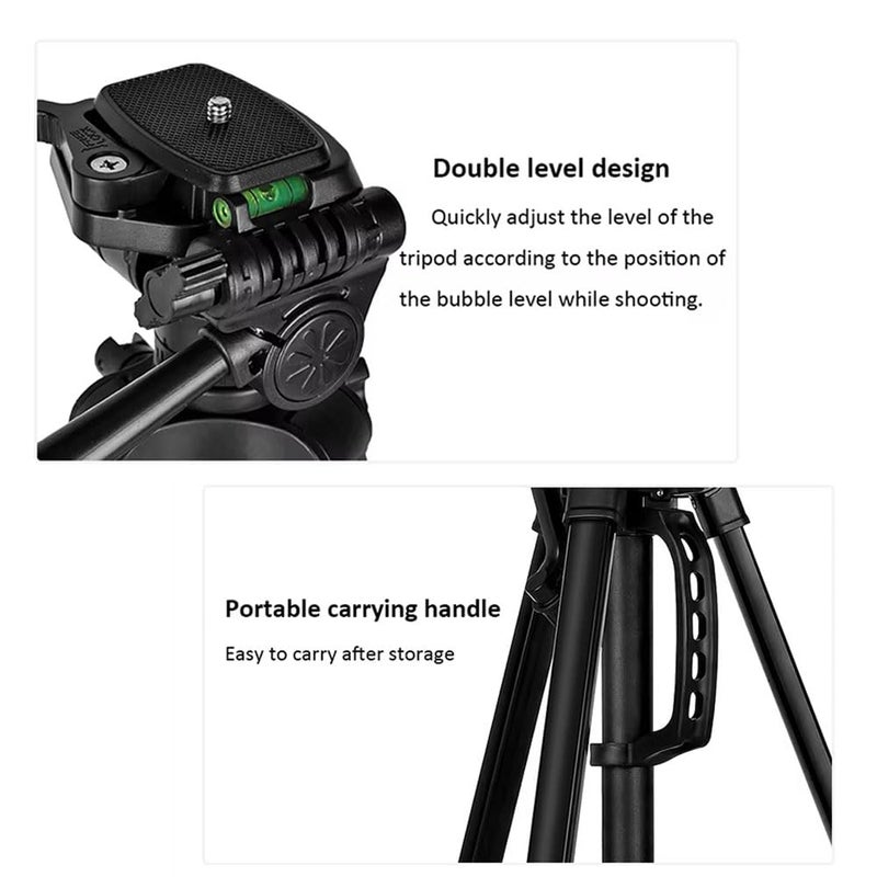 Conbre F-3366 Professional 55.5Inch (141CM) Tripod for DSLR, Camera | Height: 4.6 Feet | Max Load: 4kg | Portable Lightweight ABS+Metal Tripod | 360° Ball Head | Carry Bag (Black) - Image 5